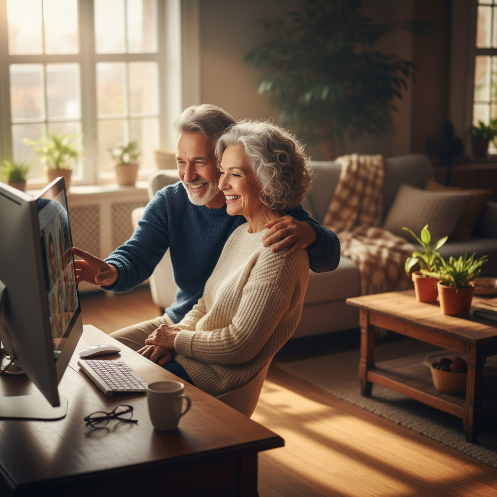 An older couple reviewing Medicare information together at their computer